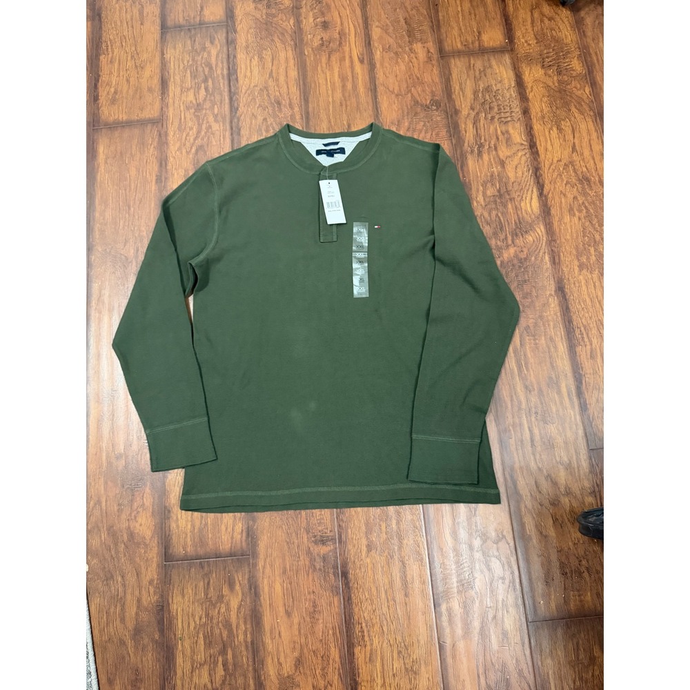 Tommy Hilfiger Henley Shirt Mens XXL Green New Waffle Knit Forest Night